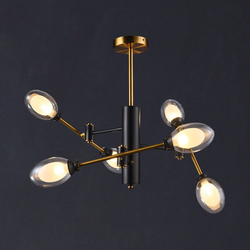 Dual Eggshell Clear Glass Deckenleichte postmoderne 6 Lampen Black-Bras-Halbflush-Kraut mit rotierenden Armdesign