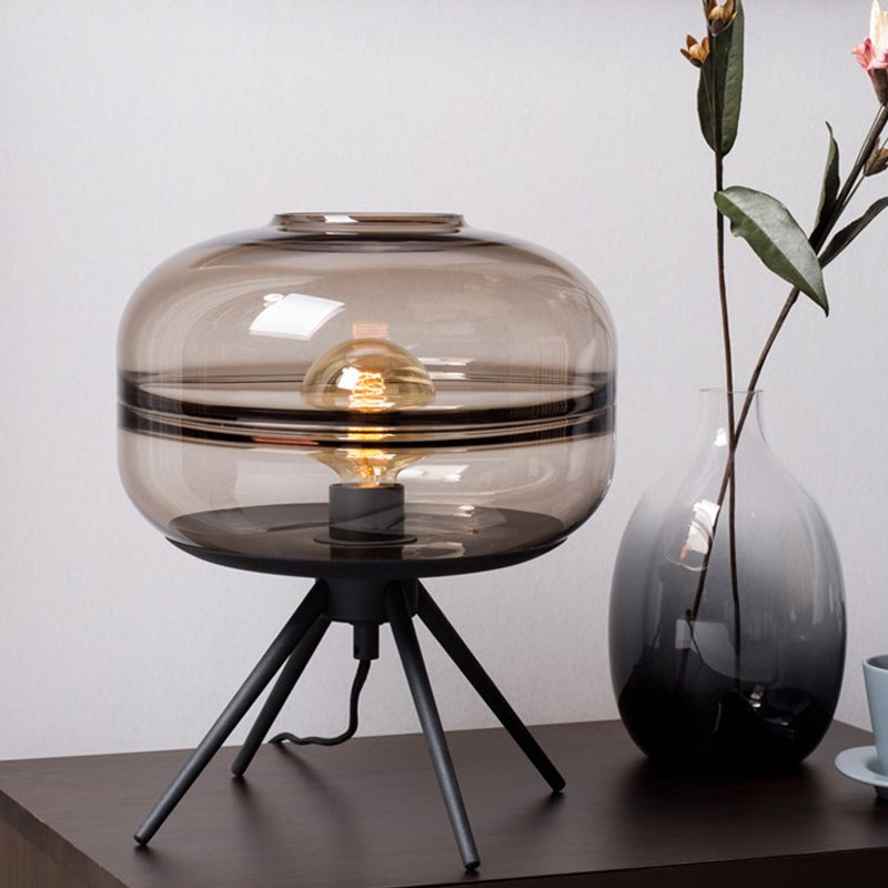 Lampe de table noire à 4 verres moderne créatif à un seul bulbe tan / bleu clair table de chevet en verre avec ombre à la lampe d'ellipse