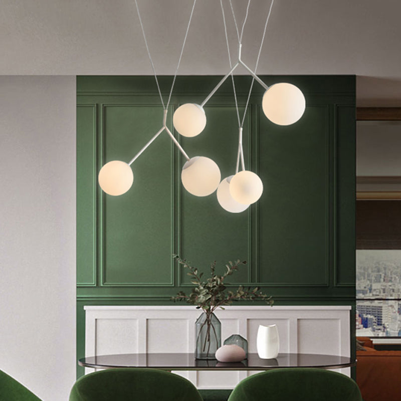 Modern 6 Lights Multi-Pendant Opaline Matte Glass White Intertwined Hanging Light with Orb Shade over Table