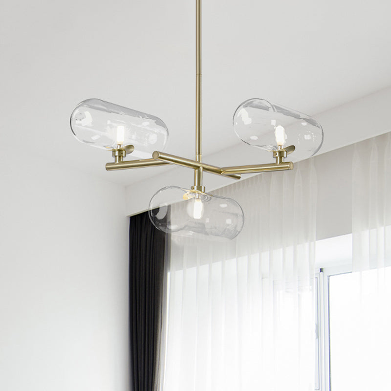 3 lichten eetkamer plafond kroonluchter moderne messing hanglamp met capsule heldere glazen schaduw