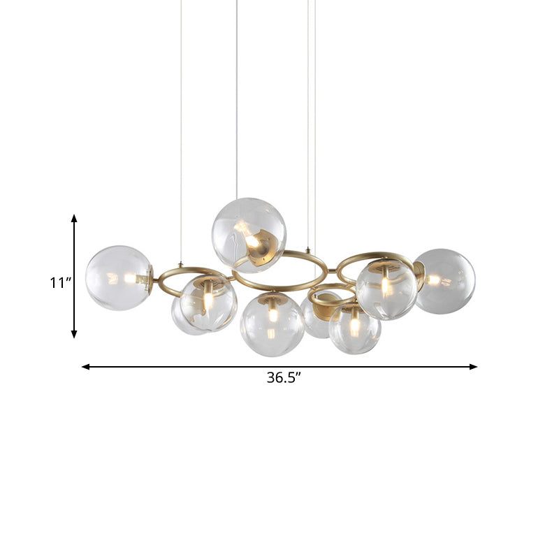 Multi-Circle Chandelier Light Modern Iron 9-Light Gold Hanging Lamp with Bubble Glass Shade