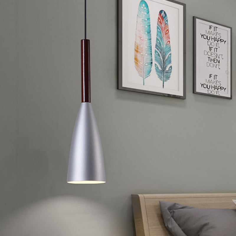 Grey Trumpet Pendulum Light Nordic 1 Head Aluminum Ceiling Pendant Light for Bedside