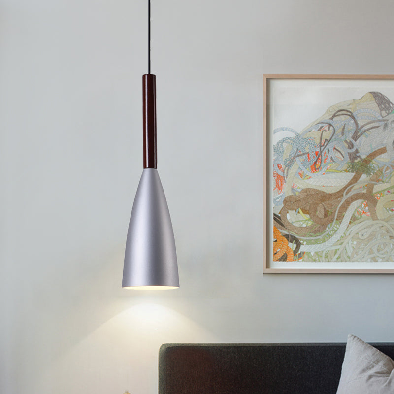 Grey Trumpet Pendulum Light Nordic 1 Head Aluminum Ceiling Pendant Light for Bedside
