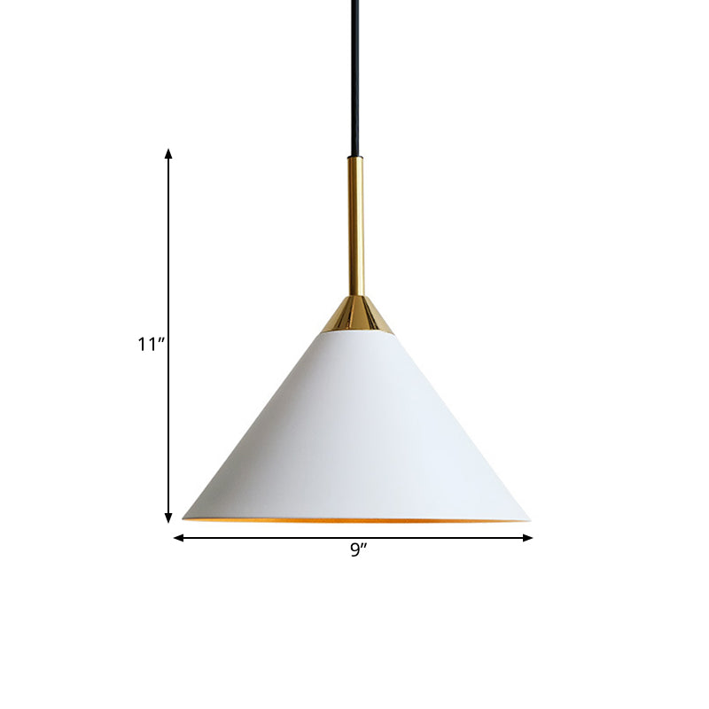 Conical Dinette Drop Pendant Metal Single Bulb Minimalist Ceiling Suspension Light in White