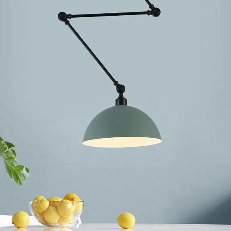 Swing Arm Suspension Pendant Light Macaron Iron Single Dining Table Hanging Lamp with Green/Red Bowl Shade