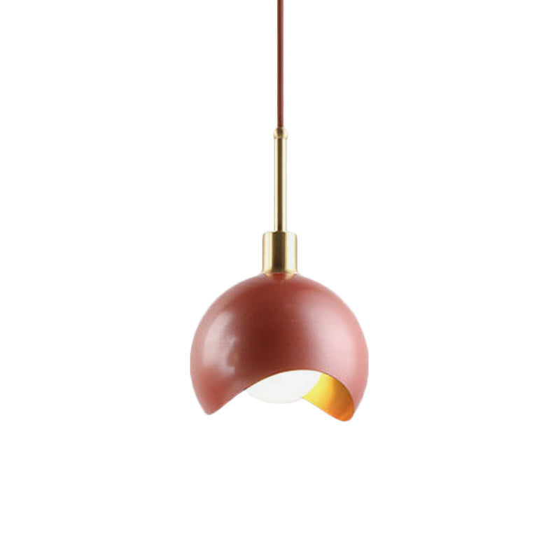 Red Quarter Sphere Pendant Lamp Designer Single Metal Suspension Light with Waveform Edge