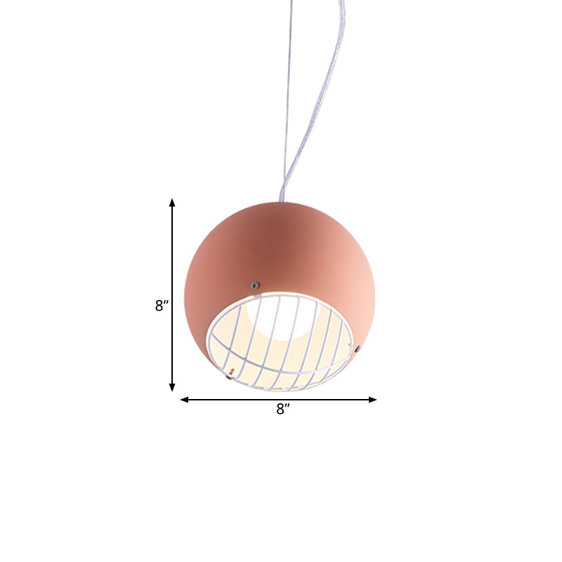 Macaron Mini Dome Pendant Lighting Aluminum 1 Head Bedside Ceiling Light in Pink with Wire Guard Bottom