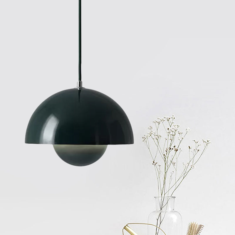 Macaron Dome Pendant Lighting Iron 1 Head Dining Table Suspension Lamp in Pink/Green/Yellow with Inner Capsule Diffuser