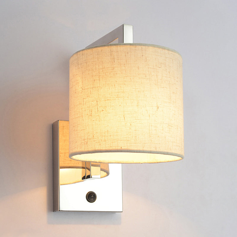 Drum Wall Light Sconce Modernism Fabric LED Sconce Light in Chrome for Living Room