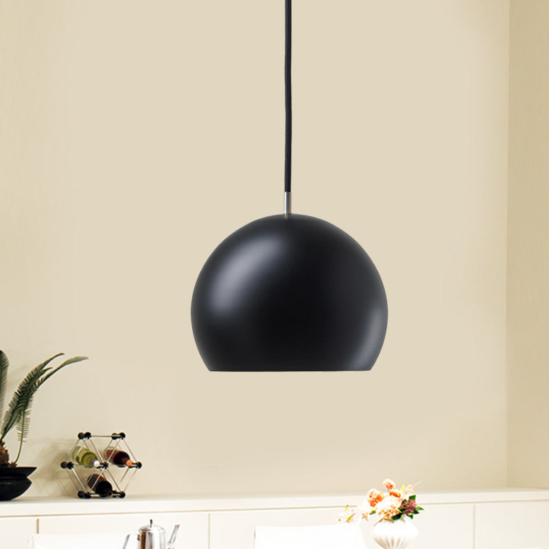 Simple Hemispherical Small Pendant Light Metal Single Bulb Bedroom Hanging Lamp in Black