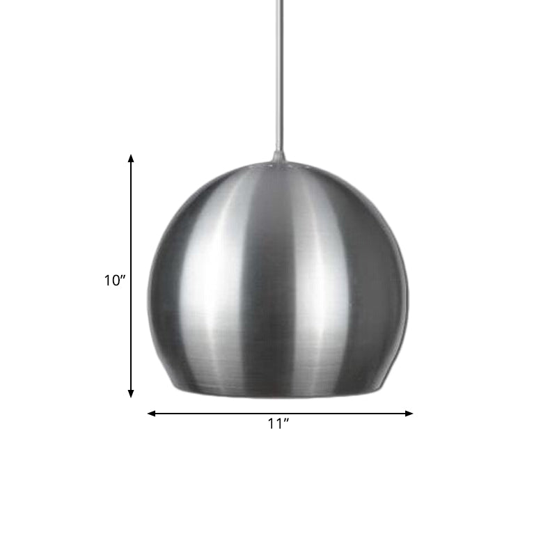 Satin Nickel Dome Hanging Light Minimalism 1 Head Aluminum Pendant Lighting Fixture with Venting Pierced Design