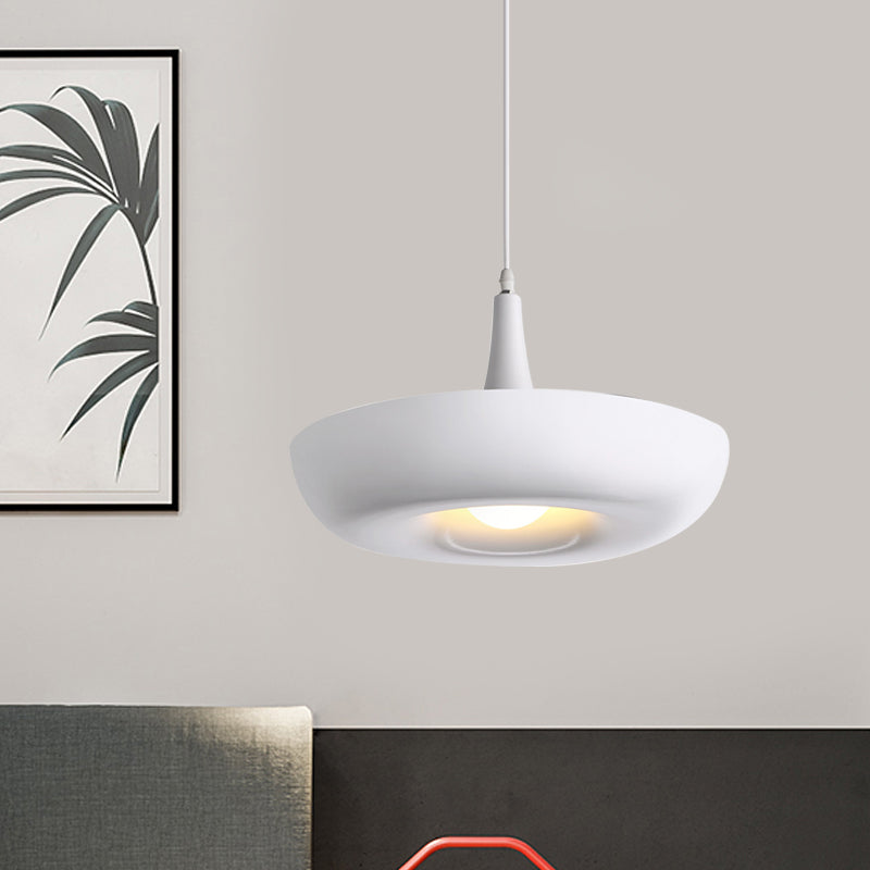Trumpet Aluminum Hanging Lamp Nordic 1 Bulb White/Black Pendant Ceiling Light with Curled Edge