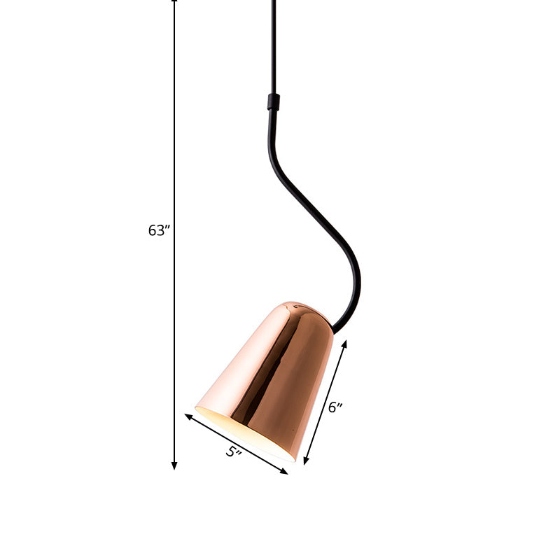 Copper Tapered Ceiling Light Minimalism 1 Head Iron Hanging Pendant with Curving Top