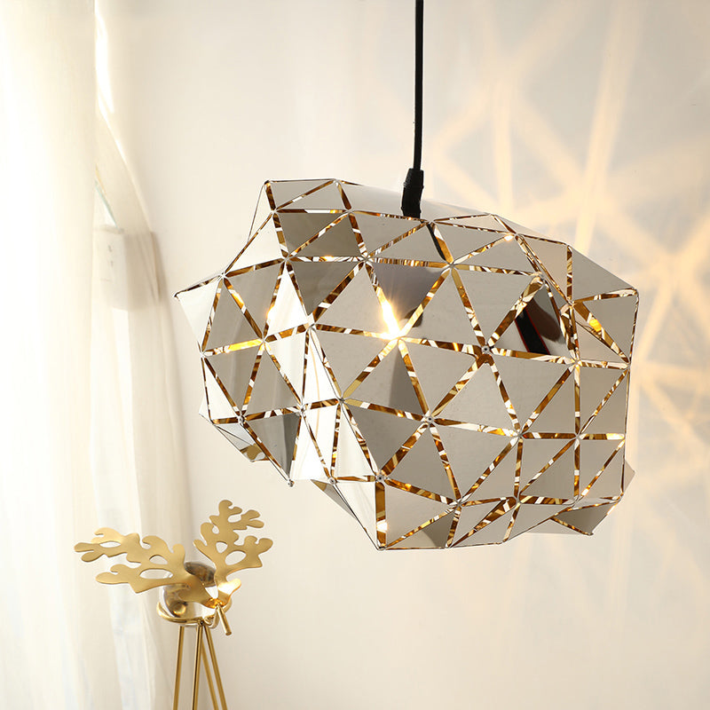 Roestvrijstalen laser gesneden paneel hanger moderne nieuwigheid 1-licht zilveren hangende lamp, 10 "/14" breedte