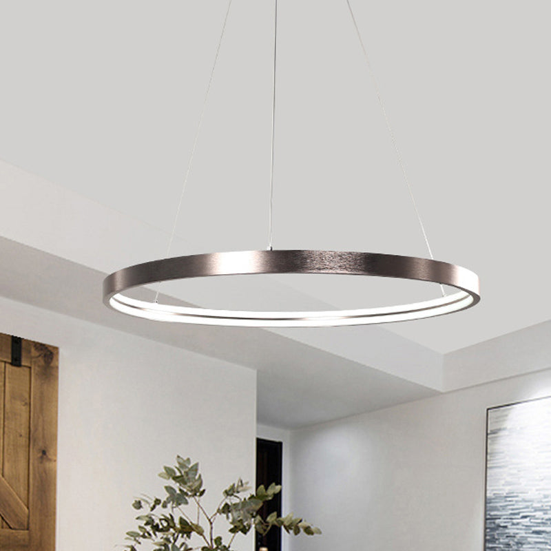 Circle Aluminum Chandelier Light Simplicity Polished Brown 16"/23.5" Wide LED Pendant Lighting in Warm/White/Natural Light