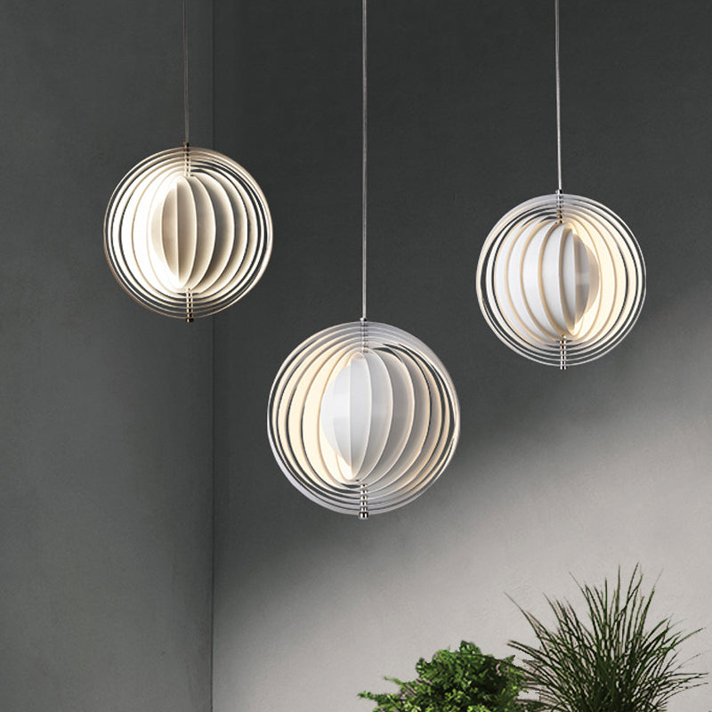Simulated Eclipse Rotatable Ball Pendant Nordic Novelty Aluminum Single Lounge Hanging Light Fixture in White