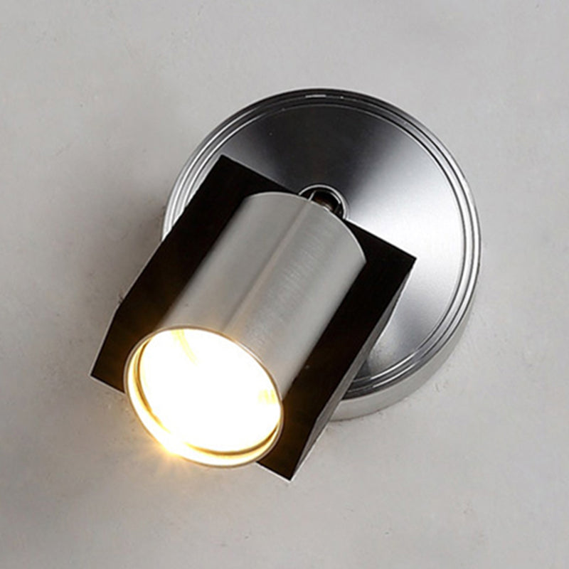 1 Light Bedroom Wall Sconce with Cylinder Metal Shade Black Wall Mount Light in Warm/White Lighting