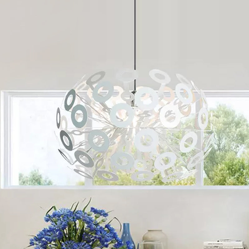 Modern Stylish Burst Aluminum Pendant 1 Bulb Hanging Ceiling Light in White with Peacock Feather Element, 18"/21.5" Width