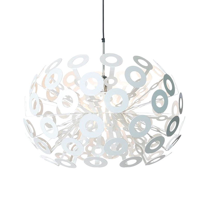 Modern Stylish Burst Aluminum Pendant 1 Bulb Hanging Ceiling Light in White with Peacock Feather Element, 18"/21.5" Width