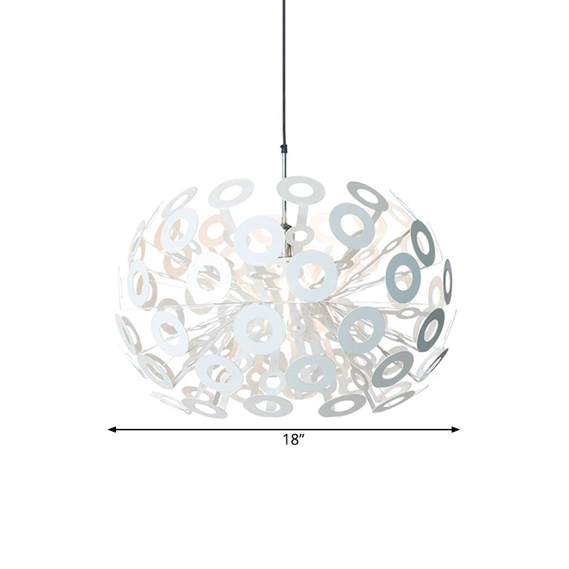 Modern Stylish Burst Aluminum Pendant 1 Bulb Hanging Ceiling Light in White with Peacock Feather Element, 18"/21.5" Width