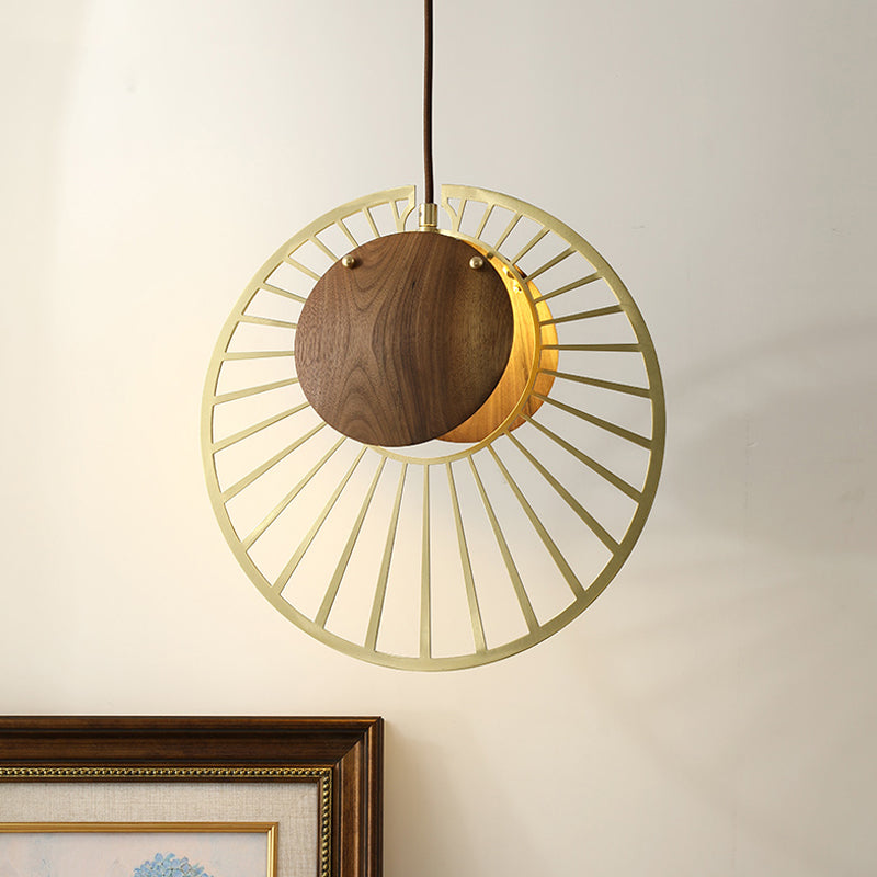 Army Green Wire Hat Pendant Light Modern Creative 1 Light Iron Ceiling Lamp with Wood Clamp Lampshade