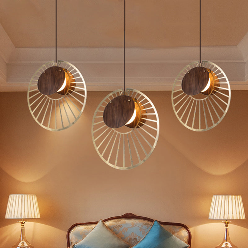 Army Green Wire Hat Pendant Light Modern Creative 1 Light Iron Ceiling Lamp with Wood Clamp Lampshade