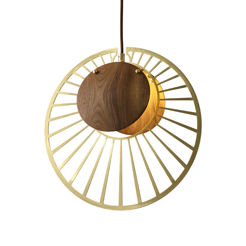 Army Green Wire Hat Pendant Light Modern Creative 1 Light Iron Ceiling Lamp with Wood Clamp Lampshade
