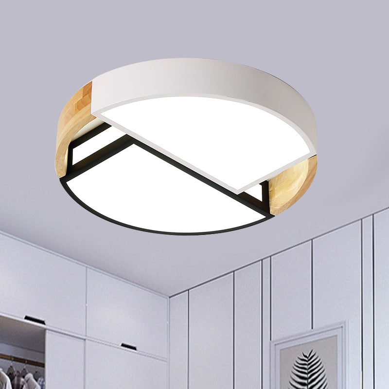 Nordic Spliced Round Acrylic Flushmount LED Ceiling Mount Light Fixture in White-Black for Bedroom, 16"/19.5" Wide