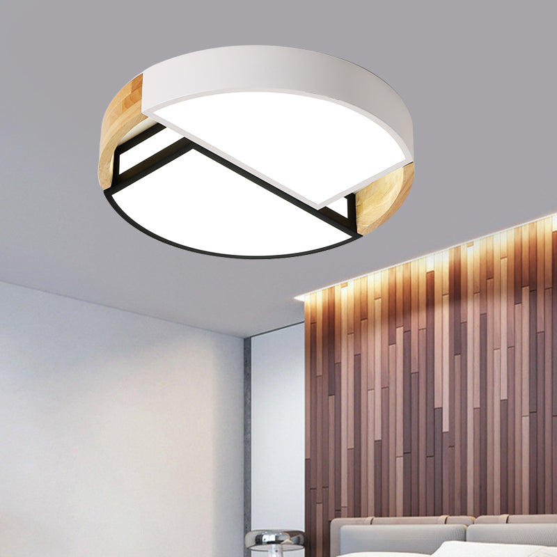 Nordic Spliced Round Acrylic Flushmount LED Ceiling Mount Light Fixture in White-Black for Bedroom, 16"/19.5" Wide