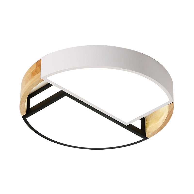 Nordic Spliced Round Acrylic Flushmount LED Ceiling Mount Light Fixture in White-Black for Bedroom, 16"/19.5" Wide