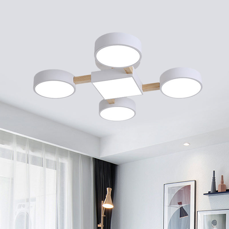 Nordic Zweiging Holz Deckenbeleuchtung LED Semi Flush Mount Licht in Weiß mit rundem quadratischem Schatten für Schlafzimmer