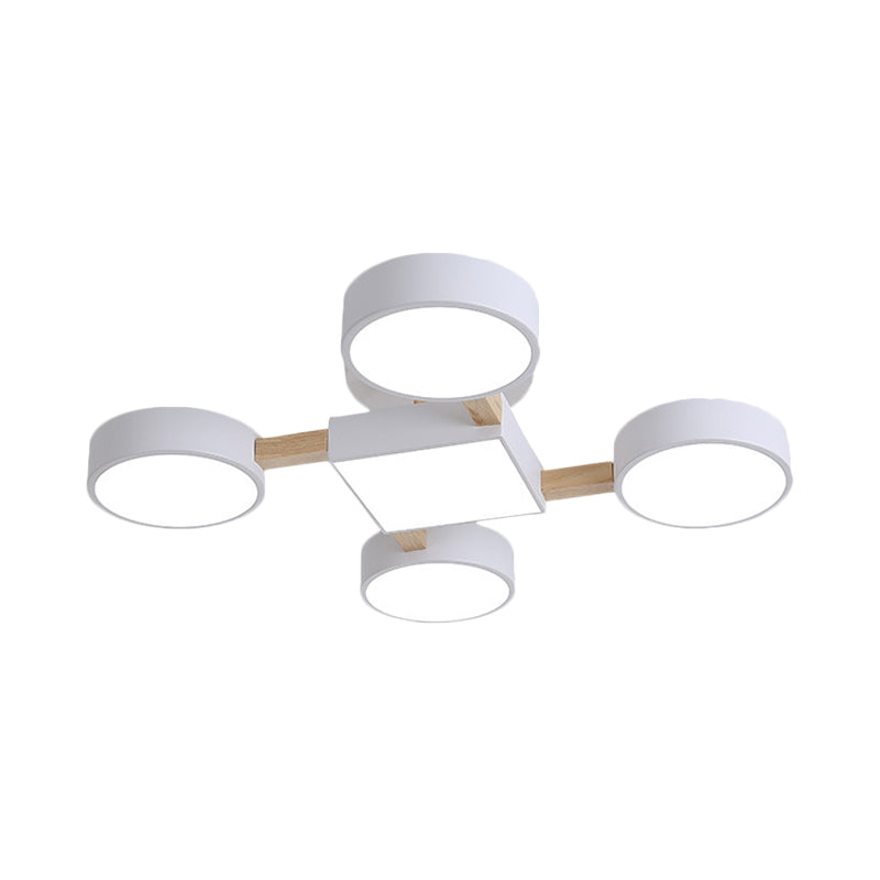 Nordic Zweiging Holz Deckenbeleuchtung LED Semi Flush Mount Licht in Weiß mit rundem quadratischem Schatten für Schlafzimmer