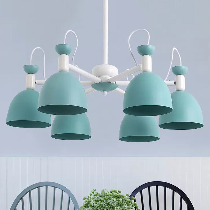 Omgekeerde beker dinette kroonluchter ijzer 3/6 kops macaron plafond suspensielamp in blauw en wit