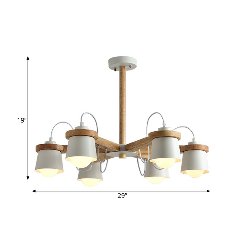 Estilo de rueda Semi Flush Nordic 6 Bulbos Araña de montaje de techo blanco con pantalla de lámpara de barril