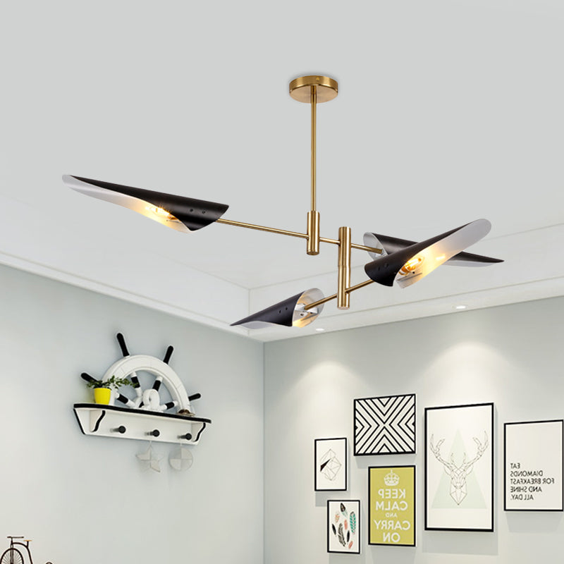 2-Tier Spiked Iron Semi Flush Mount Modern 4 Heads Black/White Ceiling Mount Chandelier with Rotating Arm