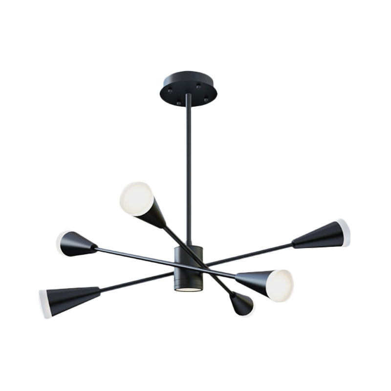 6 Lights Family Room Led kroonluchter eigentijdse zwarte hangende lamp met sputnik acryl schaduw