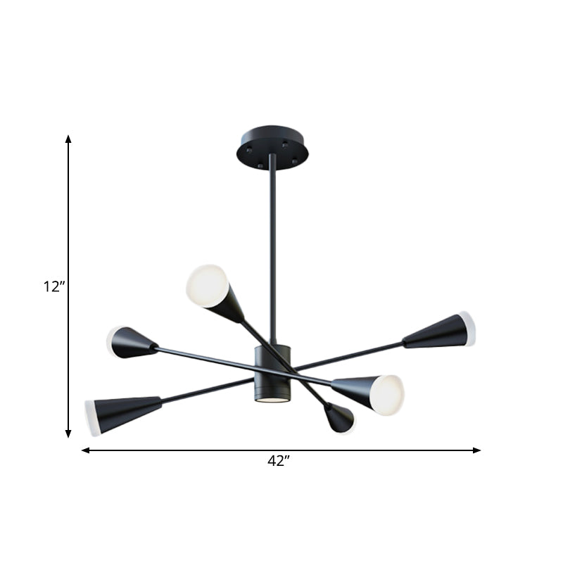 6 Lights Family Room Led kroonluchter eigentijdse zwarte hangende lamp met sputnik acryl schaduw