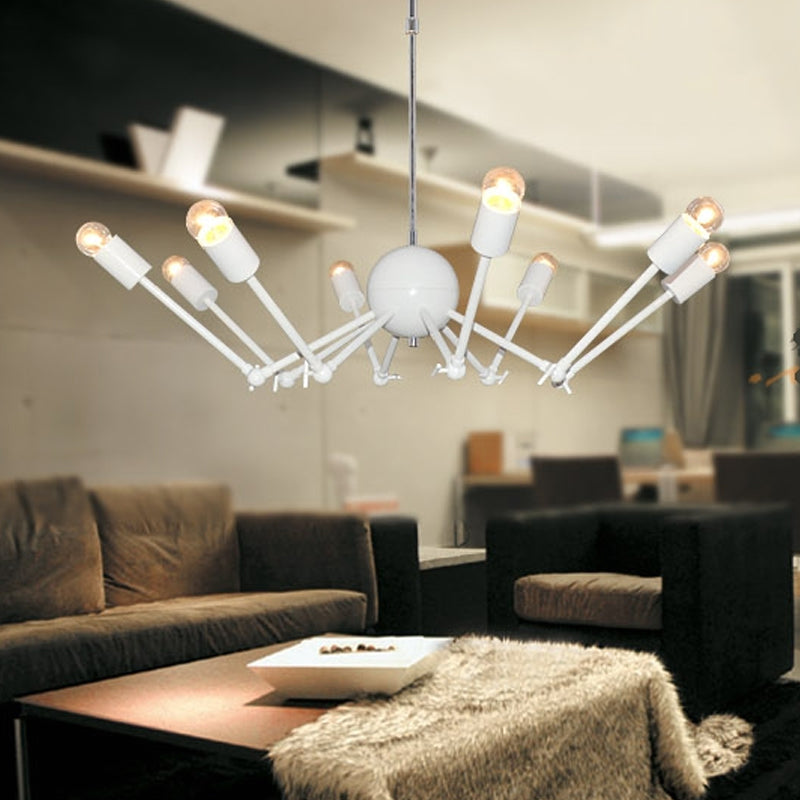Weißer ausziehbarer Spinnenkronleuchter Moderne 8-Bulb-Eisenheizenlicht mit offenem Glühbirnendesign