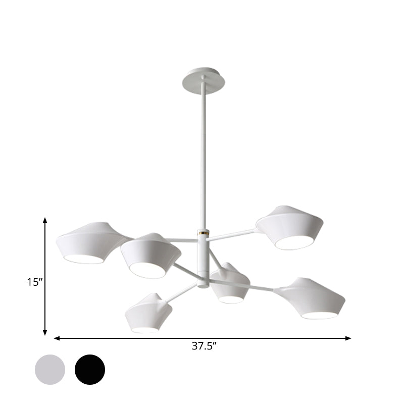 Lampadario a 2 livelli a 2 livelli di metallo moderno in metallo 6 lampadine soggiorno ciondolo in nero in oro nero/bianco