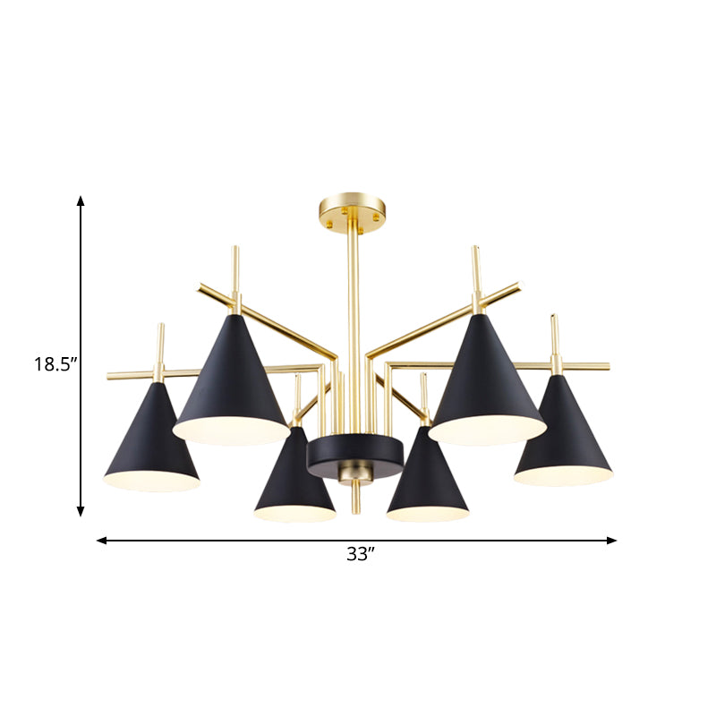 Mid-secolo in ferro conico semifulto a filo a filo a filo lampadario del soffitto in oro nero con design radiale per camera da letto
