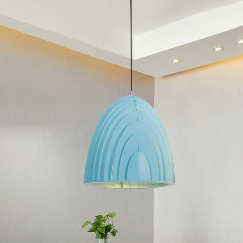 Wood Grain Designed Dome Suspension Lamp Simple Creative Single White/Yellow/Blue Pendant Light Kit