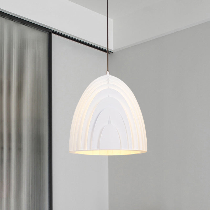 Wood Grain Designed Dome Suspension Lamp Simple Creative Single White/Yellow/Blue Pendant Light Kit