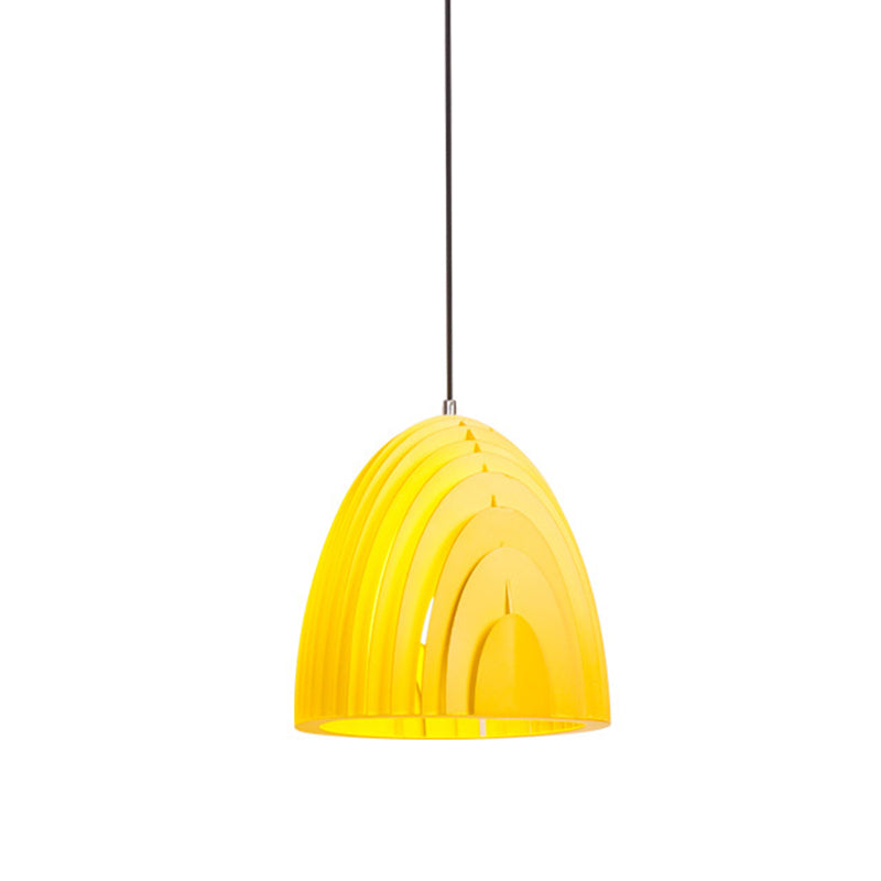 Wood Grain Designed Dome Suspension Lamp Simple Creative Single White/Yellow/Blue Pendant Light Kit