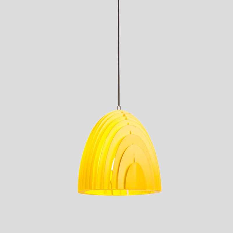 Wood Grain Designed Dome Suspension Lamp Simple Creative Single White/Yellow/Blue Pendant Light Kit