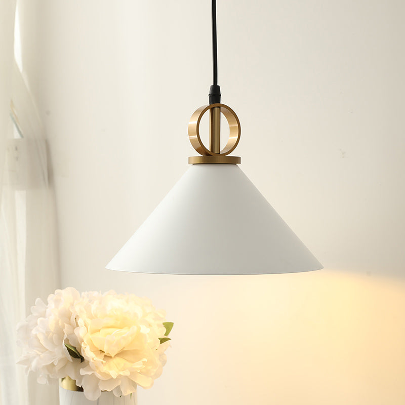 Conische eettafel Suspensie Licht metaal 1 kop Minimalistische hanglamp in het wit met ringknop