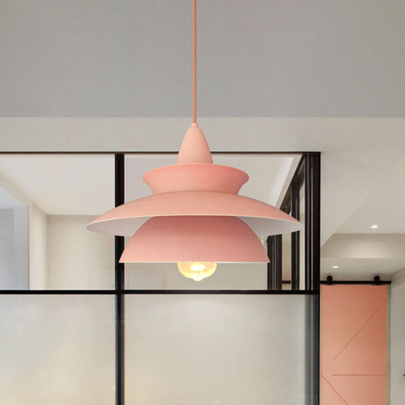 Macaron 3 Layers Iron Hanging Light 1-Light Pendant Ceiling Lamp in Pink over Table