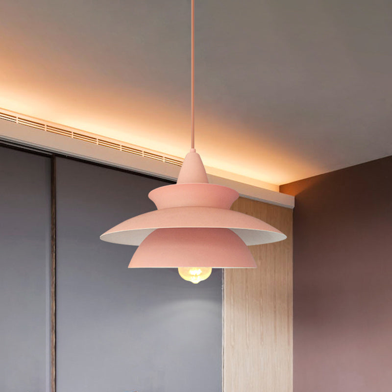 Macaron 3 Layers Iron Hanging Light 1-Light Pendant Ceiling Lamp in Pink over Table