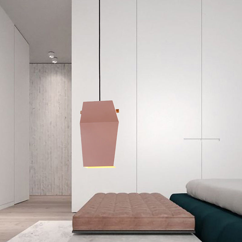 Rettangolo curvo rettangolo sospeso di luce macaron metallo 1 testa rosa lampada a sospensione per loft house