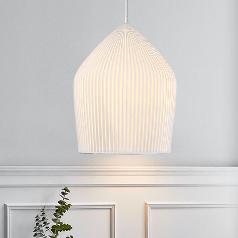 Simple Single Suspension Pendant Light Prismatic Glass White Cloche Hanging Lamp Kit