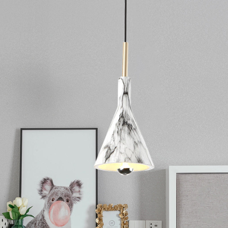 Resin Cone Shade Hanging Light Simplicity 1-Light Black and White Pendant Lighting with Marble Surface Design